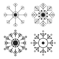 Snowflake vector design set in flat style. Winter season design asset. 