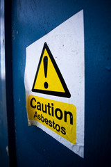 Asbestos warning sign, set of six naturally occurring silicate minerals made of microscopic fibres harmful when breathed in