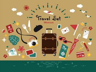 travel set / vector simple / retro, antique