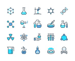 Laboratory equipment line icon. Chemical reaction and medical tube flask and beaker. Vector illustration modern school biology pictogram set
