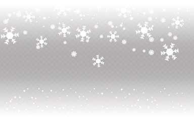 Snowflakes winter season background design with particles. White snow background. White particles dust with transparent background