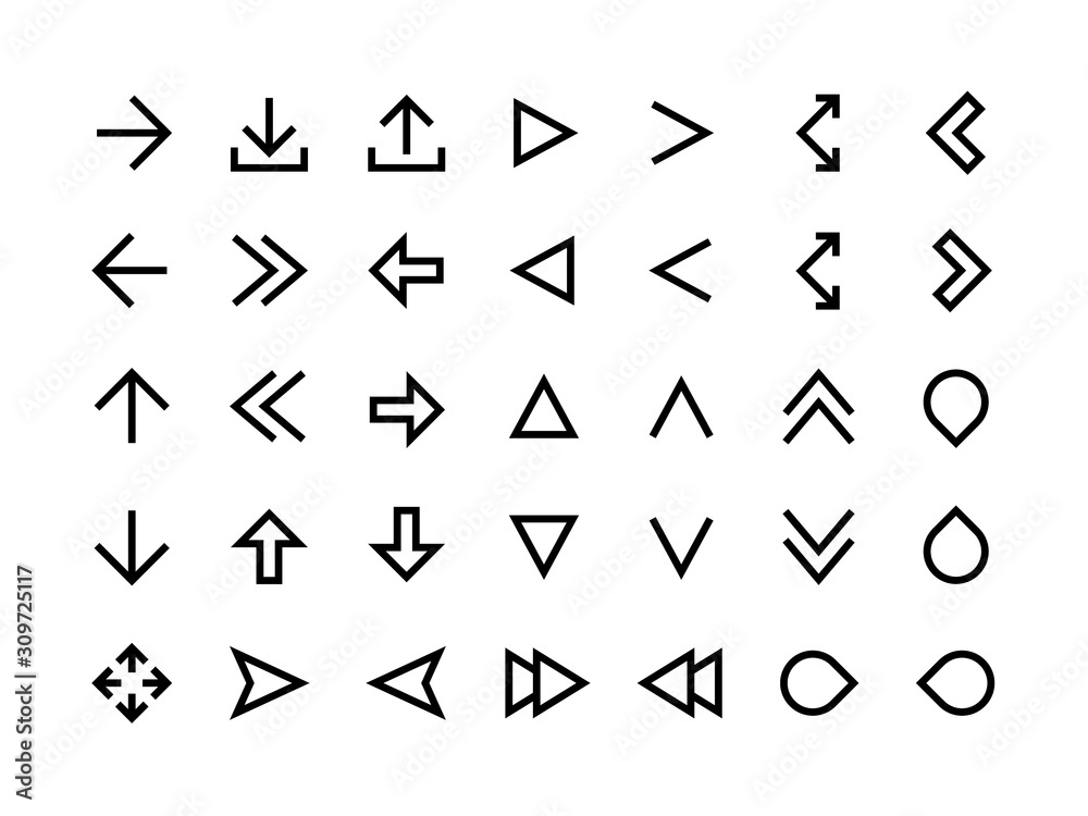 Aufkleber Arrows line icons. Direction signs for web page and application UI, simple modern arrows and app cursor. Vector editable outline arrow set for computer pointer symbol