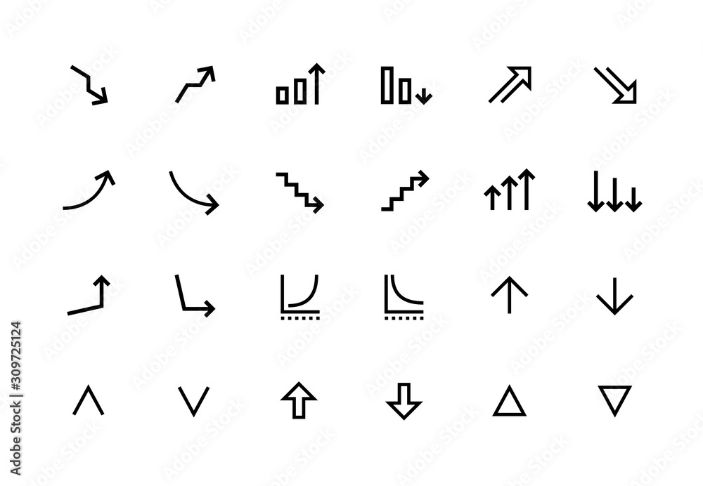 Fototapete increase and decrease line icons. growth and fall symbols for web page and application ui. vector up