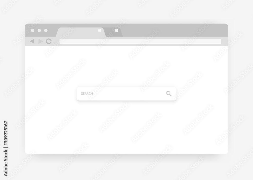 Poster Web browser. Flat window with graphic UI elements, search bar and navigation batons. Vector web application mockup blank searched frames computer toolbar