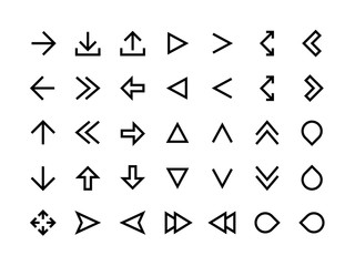 Arrows line icons. Direction signs for web page and application UI, simple modern arrows and app cursor. Vector editable outline arrow set for computer pointer symbol