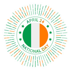 Ireland national day badge. Independence from the United Kingdom of Great Britain and Ireland. Usually celebrated on Easter Monday. Celebrated on April 24.