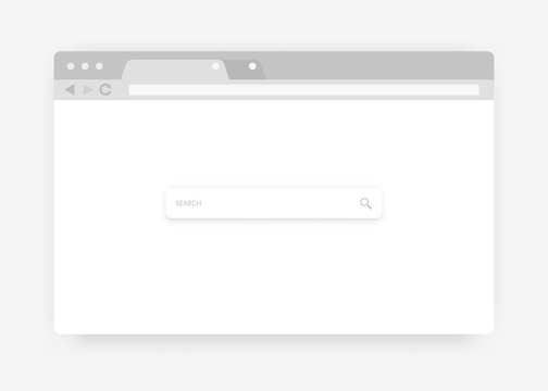 Web browser. Flat window with graphic UI elements, search bar and navigation batons. Vector web application mockup blank searched frames computer toolbar