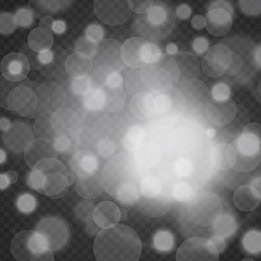 Bokeh lights effect isolated on transparent background. Vector magical background black and white, silver, gold glitter for Christmas, for your banner, post