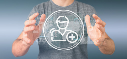 Businessman holding new contact icon