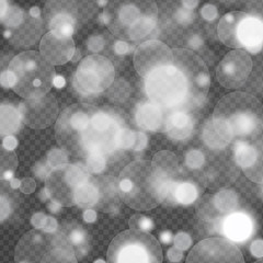 Bokeh lights effect isolated on transparent background. Vector magical background black and white, silver, gold glitter for Christmas, for your banner, post