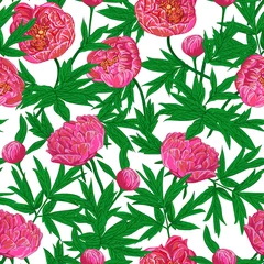  Pink peonies flowers seamless pattern © ilyukolga