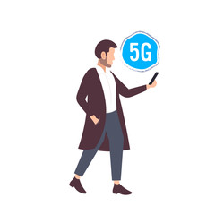 man using smartphone 5G online communication fifth innovative generation of internet connection concept businessman holding cellphone full length vector illustration