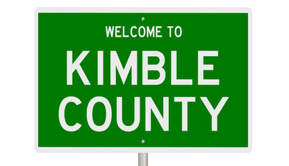 Rendering of a green 3d highway sign for Kimble County