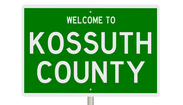 Rendering Of A Green 3d Highway Sign For Kossuth County