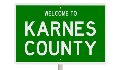 Rendering of a green 3d highway sign for Karnes County