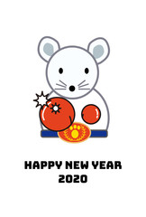年賀状、年賀状2020、2020、ネズミ、子年、ボクシング、スポーツ、はがきテンプレート