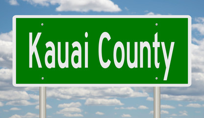 Rendering of a green 3d highway sign for Kauai County