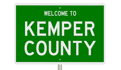 Rendering of a green 3d highway sign for Kemper County