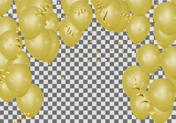 Yellow balloons on the upstairs with Gold confetti  and Merry christmas wallpaper and Happy New background