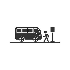 Bus station icon in flat style. Auto stop vector illustration on white isolated background. Autobus vehicle business concept.