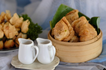 fresh bread rolls with sauce