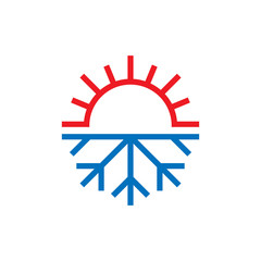 Snowflake and sun icon in flat style. Climate control vector illustration on white isolated background. Hot, cold temperature business concept.
