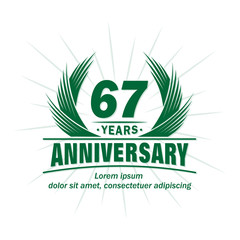 67 years logo design template. 67th anniversary vector and illustration.