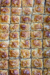 Close-up view of traditional baklava from Turkish cisine