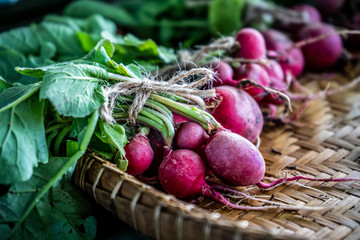 Organic Beetroot In a woven bamboo basket