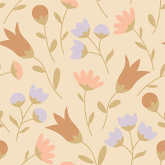 Fototapeta na wymiar Seamless pattern with wildflowers in pastel colors. Summer floral background. Vector illustration EPS10