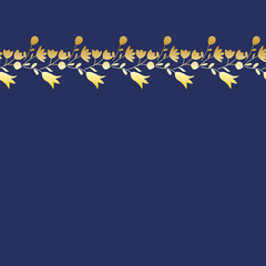 Decorative floral ornament for frame. Ribbon seamless pattern with Golden flowers. Vector Illustration EPS10