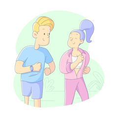 Healthy life men and women running 