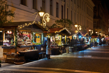 Fototapeta na wymiar Holiday decorations of Zrinyi street in Budapest. Hungary