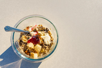 Healthy breakfast oatmeal with fruits