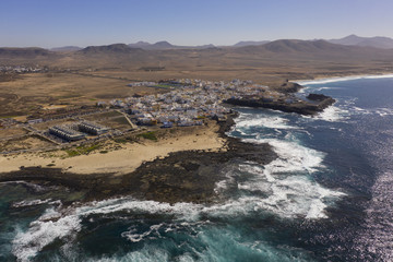 Lanzarote aerial view along at the coast