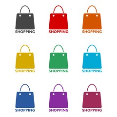 Shopping bag color icon set isolated on white background