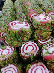 Fototapeta na wymiar Turkish delight covered with pistachio