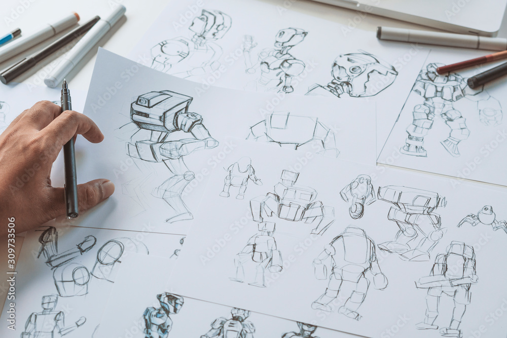 Wall mural animator designer development designing drawing sketching development creating graphic pose characte