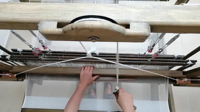 Dastar fabric is woven on its traditional weaving loom in Fethiye
