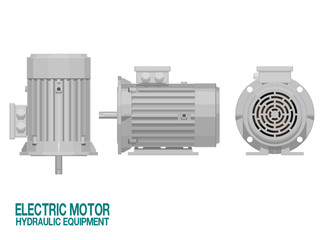 Isolated electric motor on white background.This hydraulic equipment is used for driving the hydraulic pump - obrazy, fototapety, plakaty