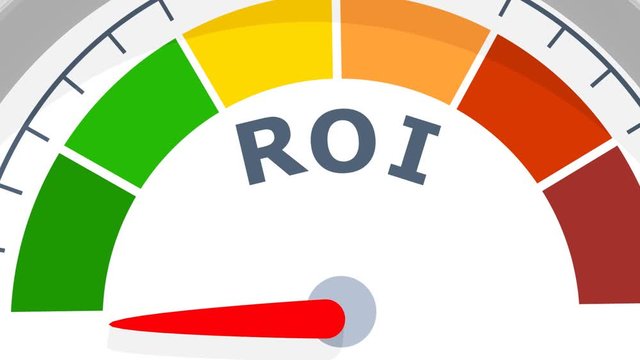 Color scale with arrow from green to red. The measuring device. Sign tachometer, speedometer, indicators. Colorful infographic gauge element. ROI means return on investment. 3D rendering