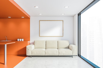 Fototapeta na wymiar Panoramic living room with sofa and poster