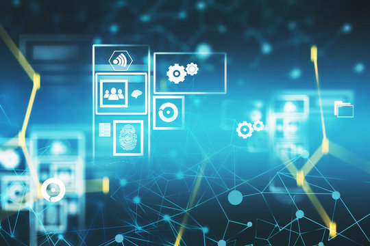 Hi tech interface and blue network hologram