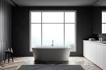 Naklejka na ściany i meble Front view of gray and wooden bathroom