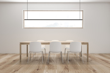 Minimalistic loft white dining room with table