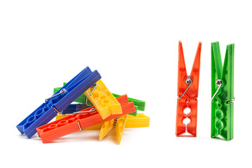 color plastic clothespins isolated