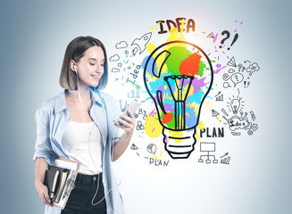 Teen girl with phone and her business idea