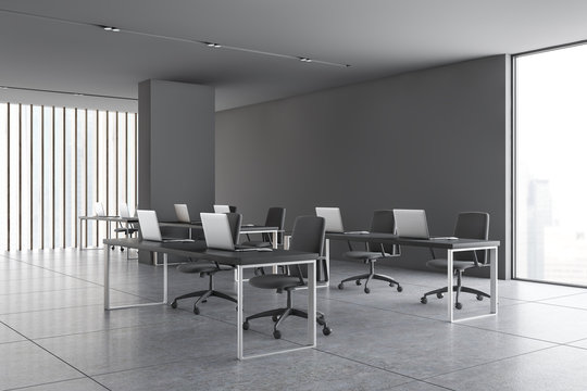 Gray panoramic open space office corner