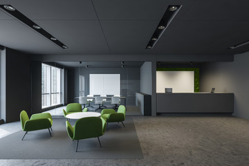 Gray office lounge and meeting room interior