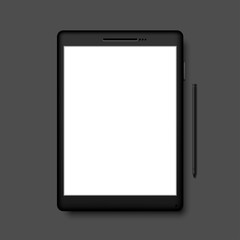 Vector realistic black tablet with blank screen isolated on white, 3D mock up style